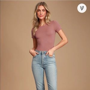 Lulu’s Kinship Mauve Ribbed Bodysuit
